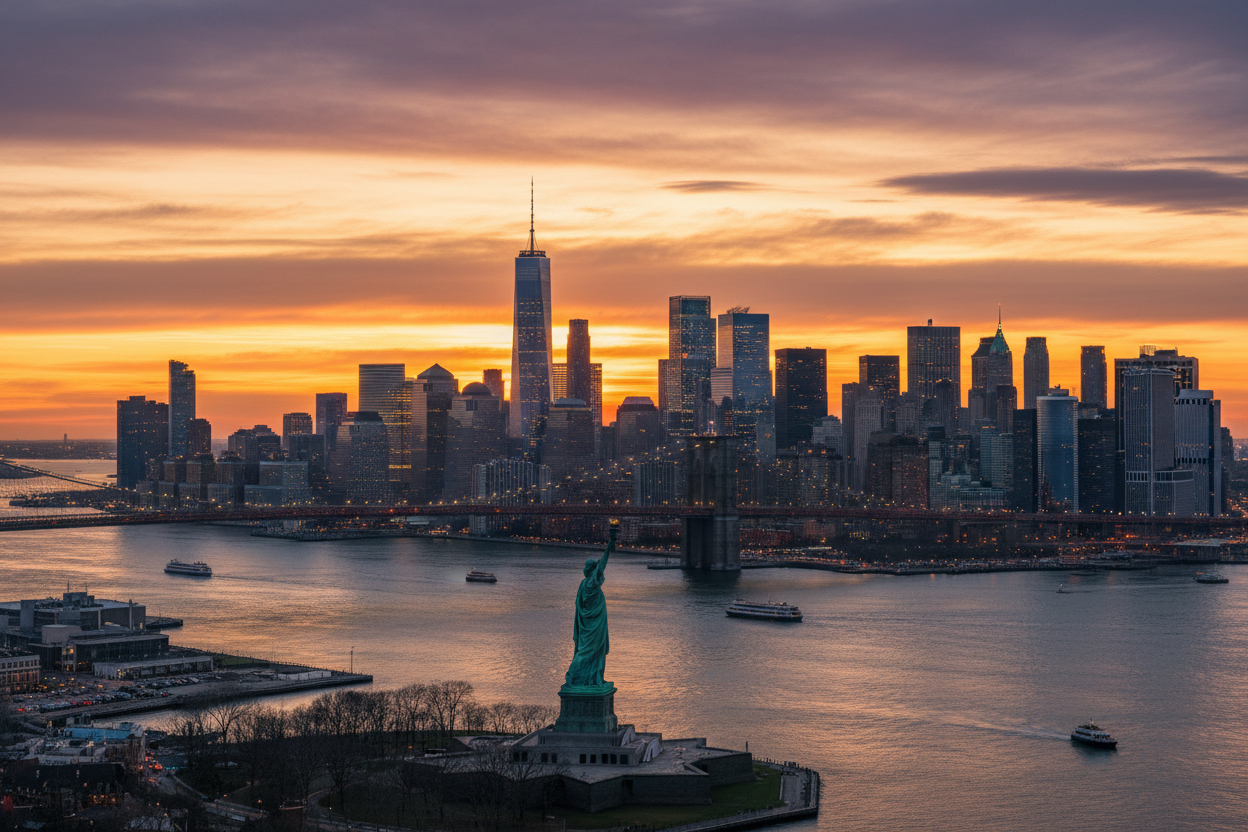 Beautiful New York City skyline at sunset
